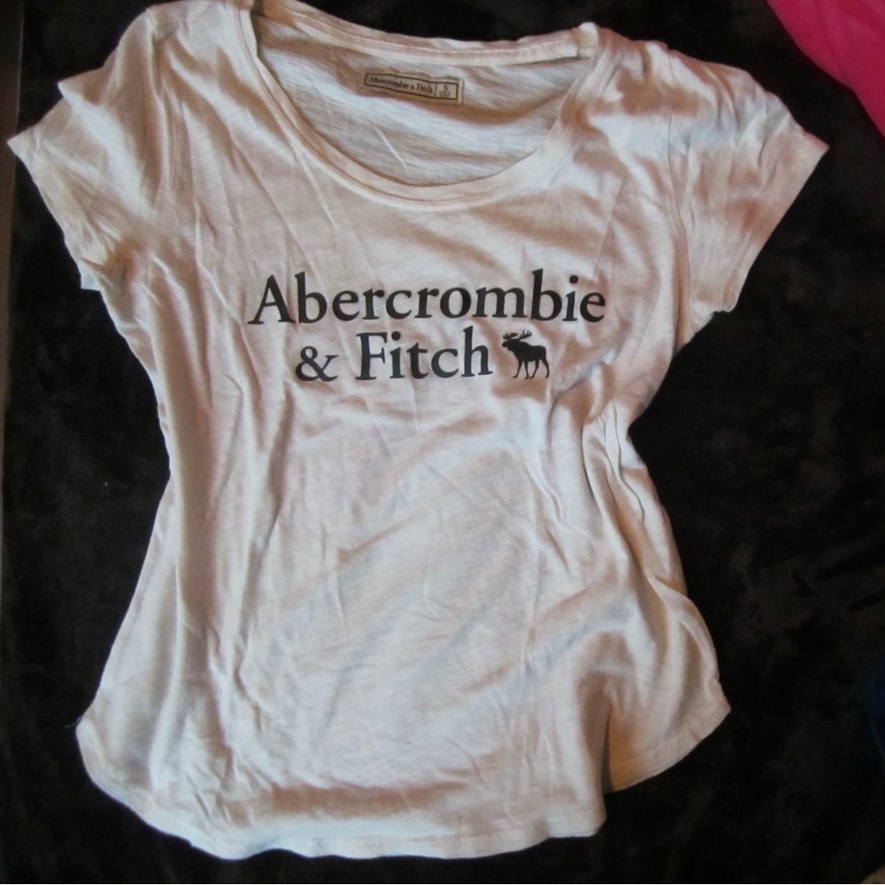 Vintage Abercrombie & Fitch Logo Tee – Soft Cream / White (S)